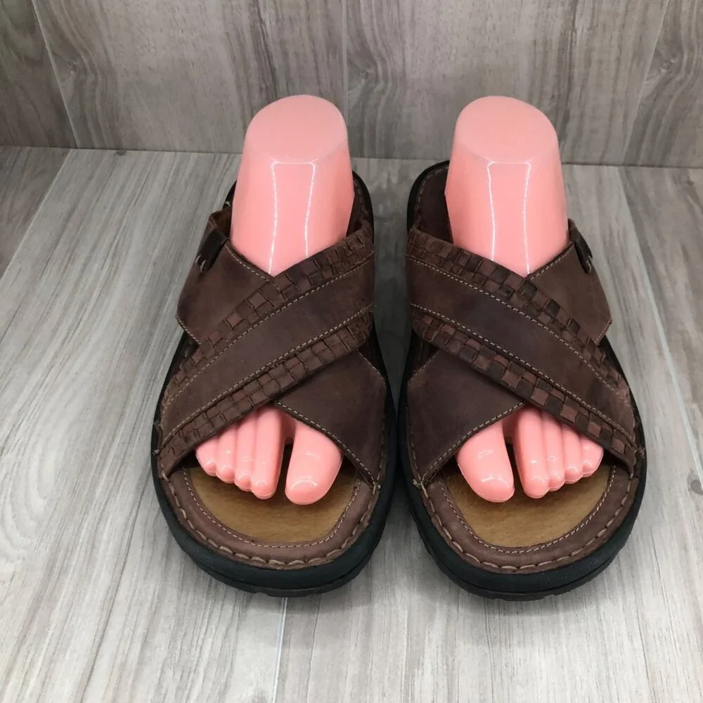 Johnston & Murphy JM Sandals Mens 10M Brown Leather Slip On Shoes